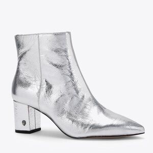 🔥🔥🔥NEW Kurt Geiger Burlington Silver Leather Block Heel Ankle Boots